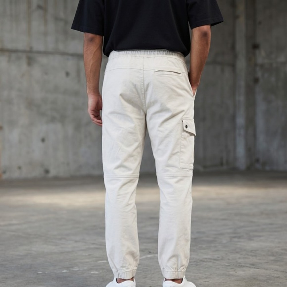Zara Mens Cargo Jogger Pants Off White Stone Elastic‎ Waist Utility Size S 30